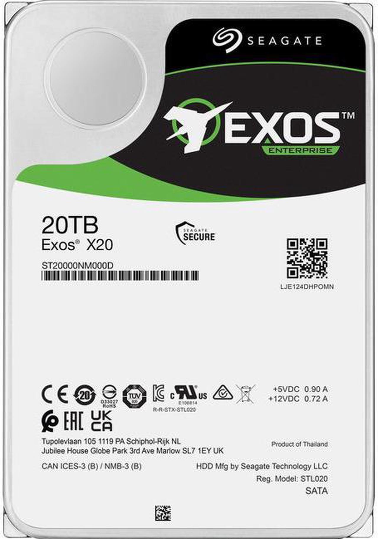 Seagate Exos X20 ST20000NM000D - 20TB Hard Drive - Internal - SATA (SATA/600) - Conventional Magnetic Recording (CMR) - Compatible with Storage Systems and Surveillance Systems - The HDDs