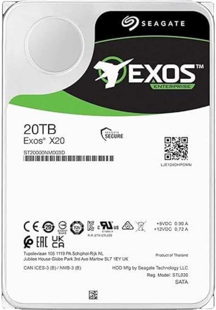 Seagate Exos X20 ST20000NM003D - 20TB Hard Drive - Internal - SAS (12Gb/s SAS) - Conventional Magnetic Recording (CMR) - The HDDs