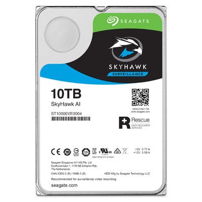 Seagate Skyhawk AI 10TB Surveillance Internal Hard Drive HDD–3.5 Inch SATA 6Gb/s 256MB Cache for DVR NVR Security Camera System with Drive Health Management - Frustration Free Packaging (ST10000VE0004) - The HDDs
