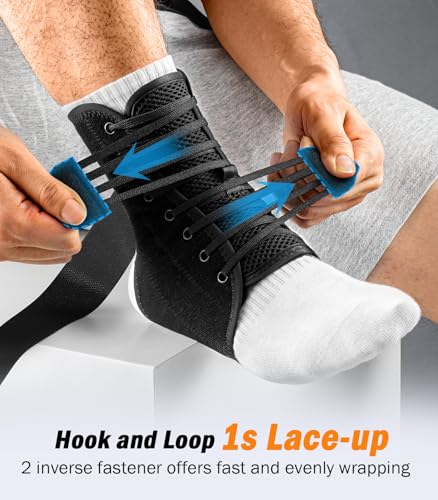 Slim-Fit Ankle Brace with 2 Auto-Shaped Pads – Velcro Lace-Up Support for Sprains, Injury Recovery, Running & Sports (M, 12”-13”)