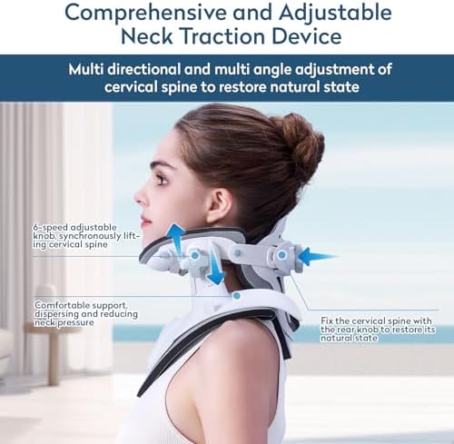 Neck Stretcher Cervical Traction Device – Adjustable Neck Brace for Pain Relief, Spine Alignment, and Neck & Shoulder Support – Home, Office, and Outdoor Use (White)