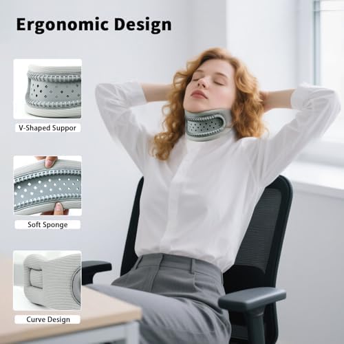 Neck Brace Cervical Collar – Memory Foam & Silicone Support for Cervical Pain Relief, Breathable & Portable, One Size (Space Gray)