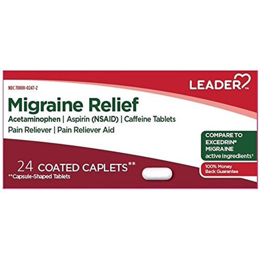 Migraine Headache Pain Relief Medicine 24 Coated Caplets (Comparable to Excedrin)