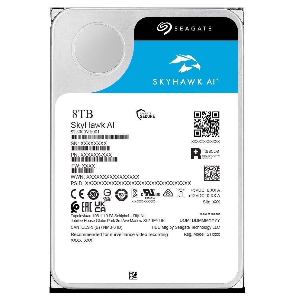 Seagate Skyhawk AI 8TB Video Internal Hard Drive HDD – 3.5 Inch SATA 6Gb/s 256MB Cache for DVR NVR Security Camera System with in - house Rescue Services (ST8000VE001) - The HDDs