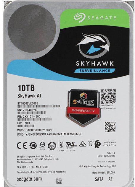 Seagate SkyHawk AI ST10000VE0008 – 10TB Internal Hard Drive (3.5 Inch), SATA (SATA/600) - The HDDs