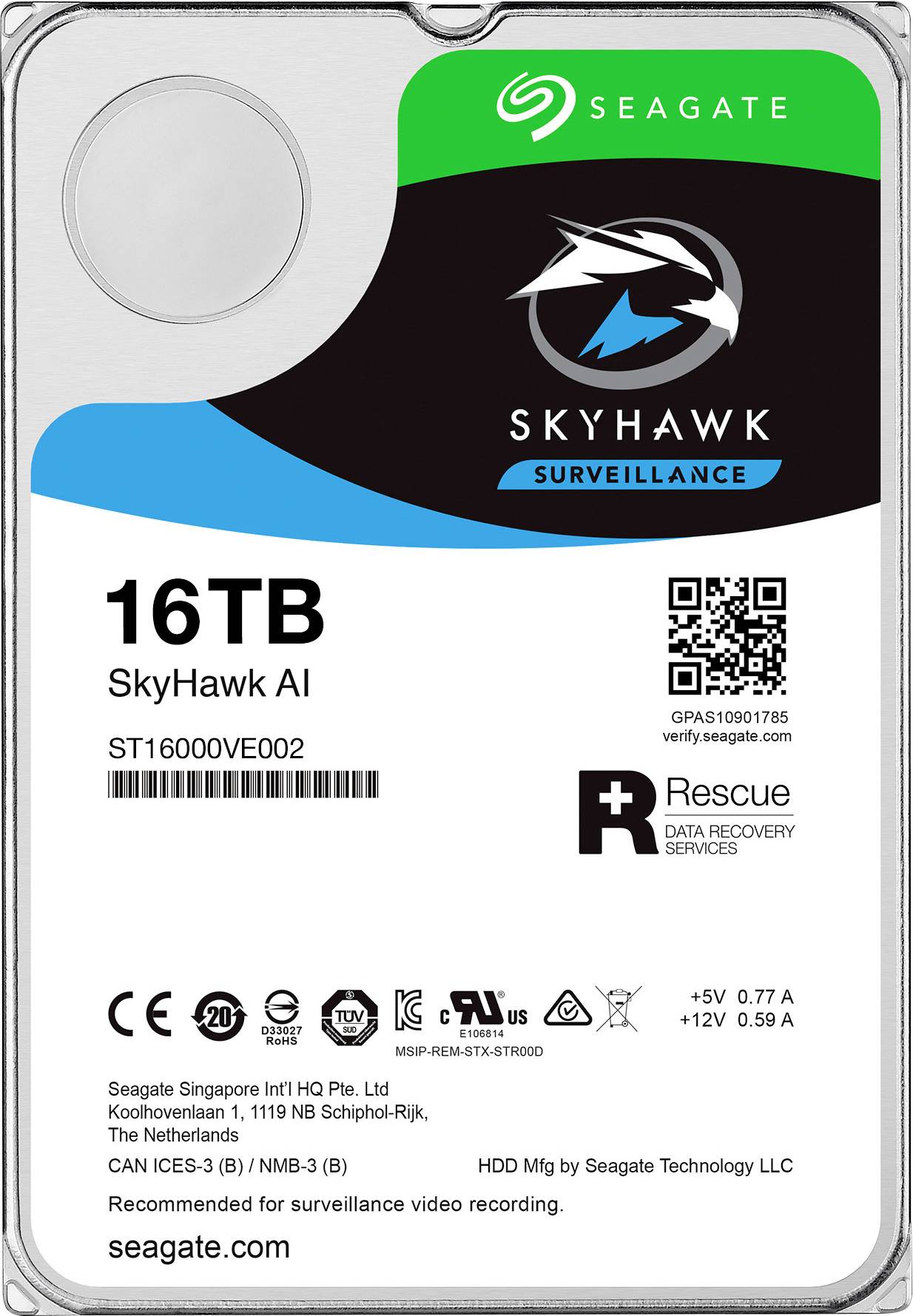 Seagate SkyHawk AI ST16000VE002 - hard drive - 16 TB - SATA 6Gb/s - The HDDs