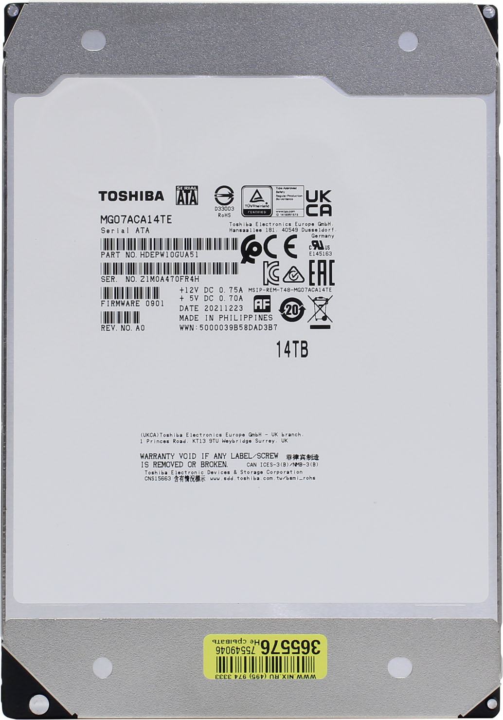 Toshiba MG Series Enterprise 14TB 3.5'' Internal HDD, SATA 6Gbit/s, 7200 RPM, 550TB/year Workload, 24/7 Operation (MG07ACA14TE) - The HDDs