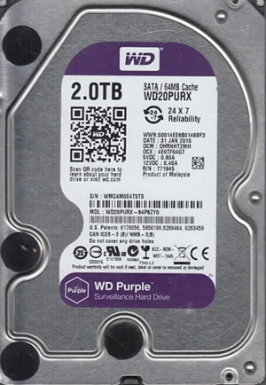 WD Purple 2TB Surveillance Hard Disk Drive - 5400 RPM Class SATA 6 Gb/s 64MB Cache 3.5 Inch - WD20PURX - The HDDs