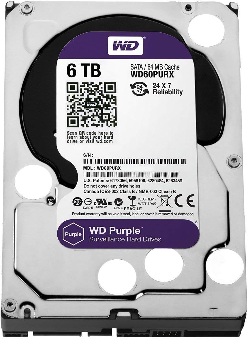 WD Purple 6TB Surveillance Hard Disk Drive - 5400 RPM Class SATA 6 Gb/s 64MB Cache 3.5 Inch - WD60PURX [Old Version] - The HDDs