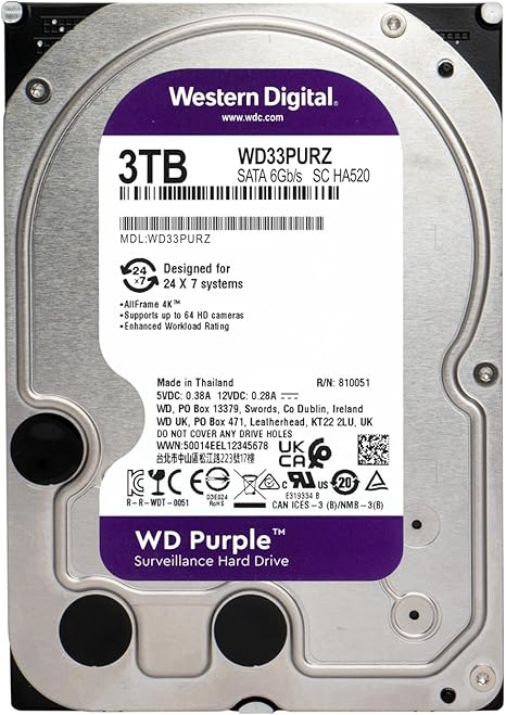 Western Digital 3TB WD Purple Surveillance Internal Hard Drive HDD - SATA 6 Gb/s, 256 MB Cache, 3.5" - WD33PURZ - The HDDs